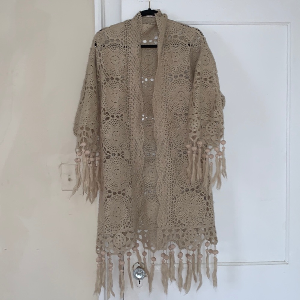 Beige crochet oversized cardigan, one-size